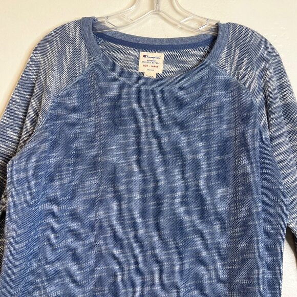 Champion Womens Blue Long-Sleeve Raglan Knit Pullover Sweatshirt Size L Cozy - Picture 3 of 15